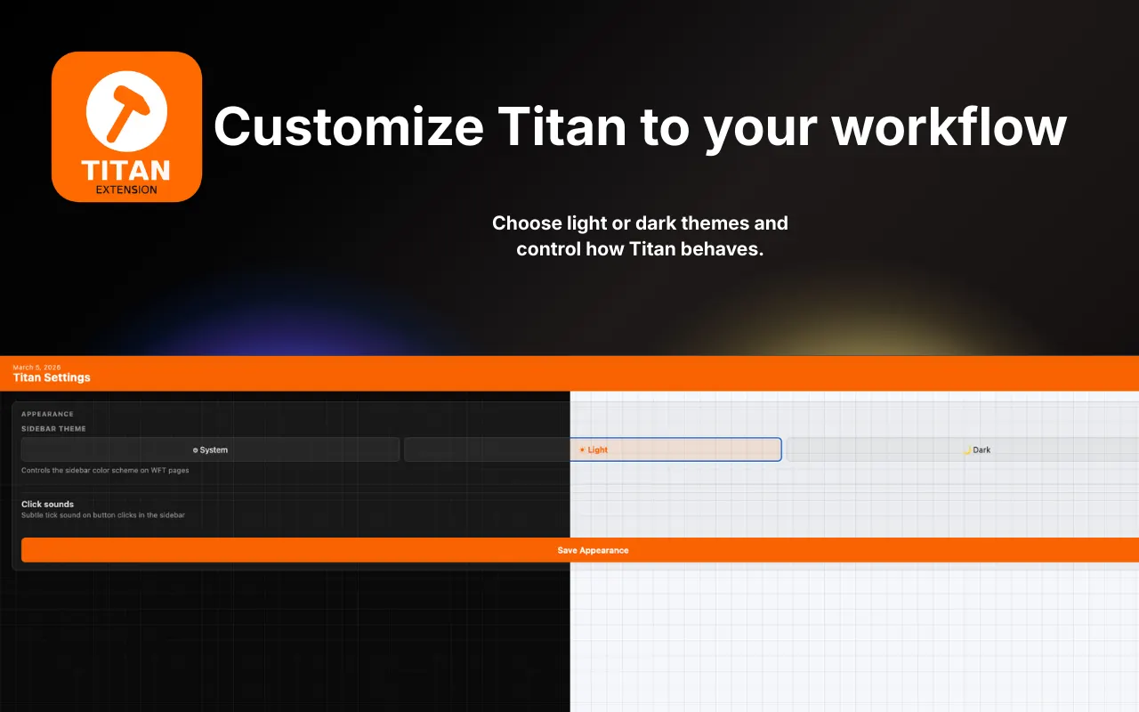Titan theme customization settings - System, Light, and Dark modes
